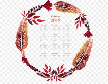 Red watercolor feather calendar template 
