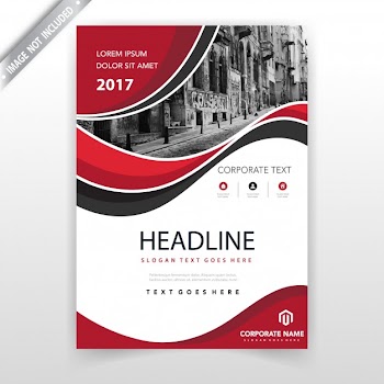 Red wavy leaflet cover design template Free Vector