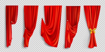 Red window curtains on transparent background Free Vector