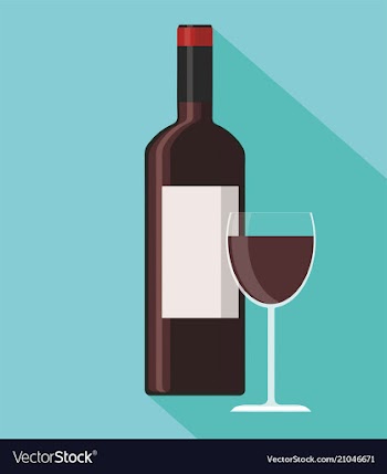 Red wine bottle and wine glass on blue background vector image