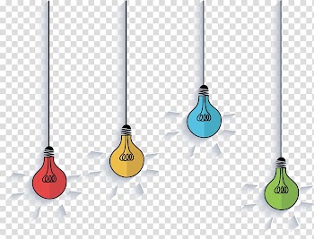 Red, yellow, blue, and green light bulbs illustration, Light bulb ornaments transparent background PNG clipart