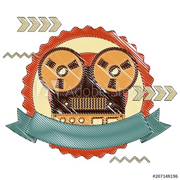 reel to reel tape recorder audio retro device emblem vector illustration drawing