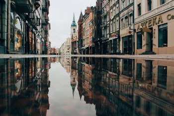 Reflection of Buildings on Body of Water
