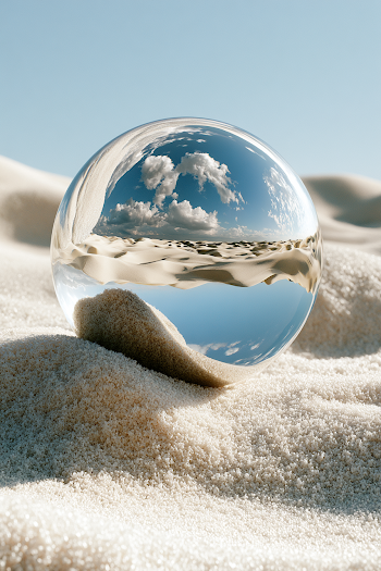 Reflective Glass Sphere in a Dreamy Desert Setting