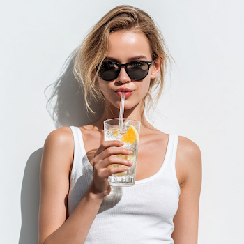 Refreshing Summer Drink with a Young Woman