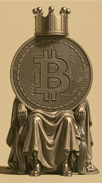 Regal Cryptocurrency Coin King on Throne