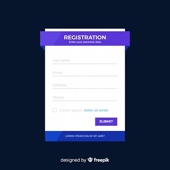 Registration form template with flat design