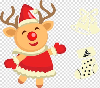 Reindeer wearing red santa costume illustration, Reindeer Christmas ornament Santa Claus, Christmas deer material transparent background PNG clipart