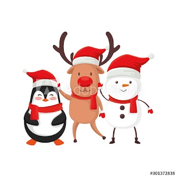 reindeer with characters of merry christmas design