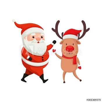 reindeer with santa claus characters merry christmas design