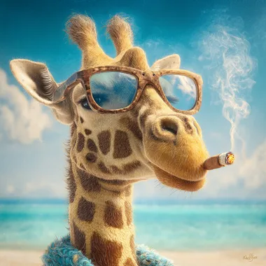 Relaxed Giraffe Smoking on the Beach Relaxed Giraffe Smoking on the Beach