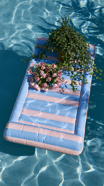 Relaxing Overhead View of Inflatable Air Mattress in Pool