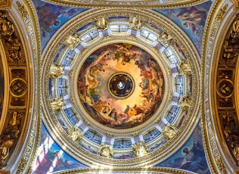 Religious Paintings On A Cathedral's Ceiling