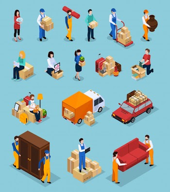 Relocation service isometric icons Free Vector
