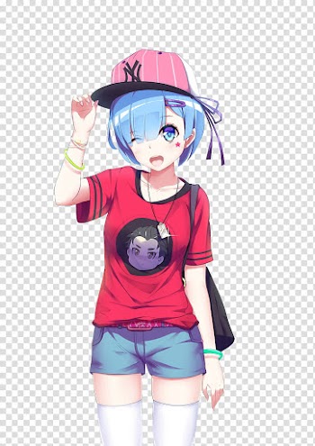 Rem, blue haired female anime character illustration transparent background PNG clipart