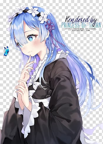 Rem Render, purple-haired female anime character wearing black dress transparent background PNG clipart