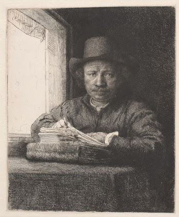 Rembrandt, drawing at a window | Free Photo - rawpixel