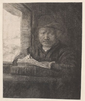 Rembrandt, drawing at a window | Free Photo - rawpixel