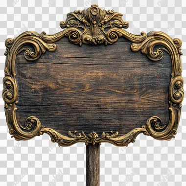 Renaissance Fair Ornate Wood Sign with Golden Accents