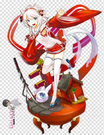 Render Anime Girl Animal Red, white-haired woman anime character transparent background PNG clipart