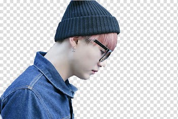 Render Bts suga, man wearing blue denim jacket and black framed eyeglasses transparent background PNG clipart