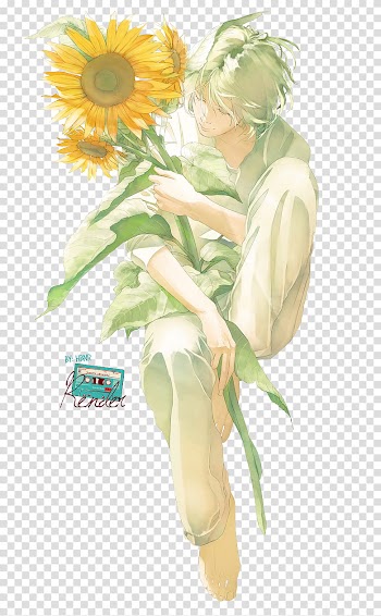Render , man holding sunflower anime character transparent background PNG clipart