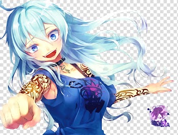 Render , teal haired female anime character transparent background PNG clipart