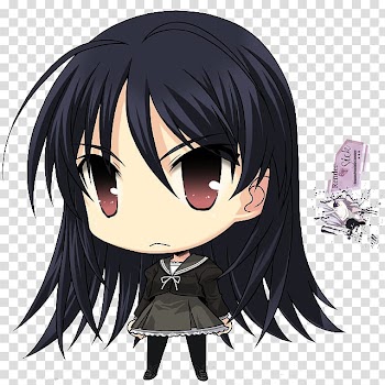 Renders Anime Chibi, female anime character with blue hair and black dress transparent background PNG clipart