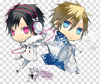 Renders Anime Chibi, two brown and black haired animated characters transparent background PNG clipart