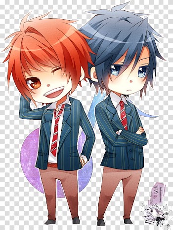 Renders Anime Chibi, two red and blue-haired male anime characters transparent background PNG clipart