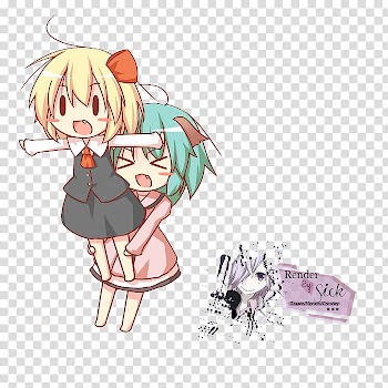 Renders Anime Chibi, two yellow and teal haired female animated characters transparent background PNG clipart
