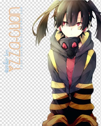Renders Anime, female anime character wearing black and yellow hoodie transparent background PNG clipart