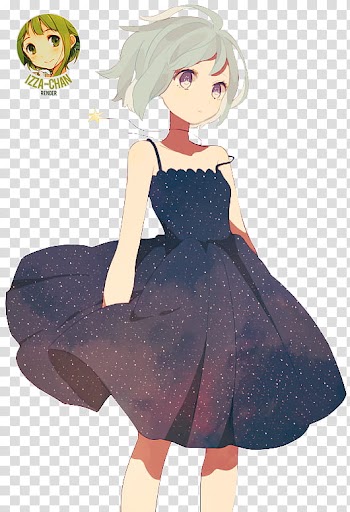 Renders Anime, white haired female anime character with black spaghetti strap dress transparent background PNG clipart
