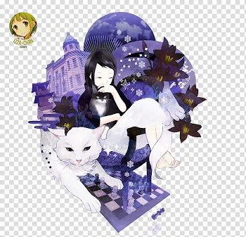 Renders Anime, woman beside cat illustration transparent background PNG clipart