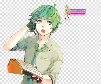 Renders VOCALOID, male green haired anime character transparent background PNG clipart