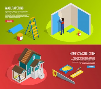 Renovation isometric banners set Free Vector