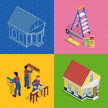 Renovation isometric concept icons set Free Vector