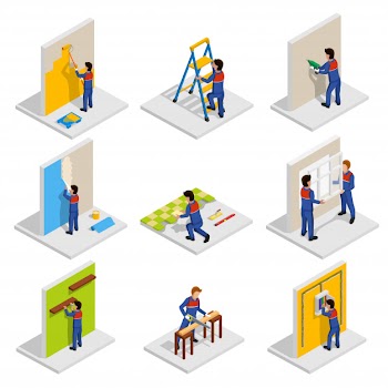 Renovation isometric icons set Free Vector