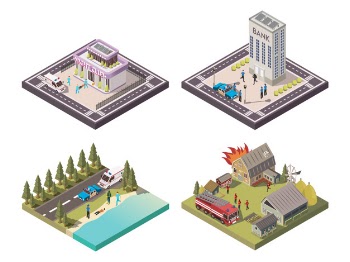 Rescue service 2x2 composition set Free Vector