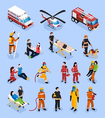 Rescue teams isometric set Free Vector