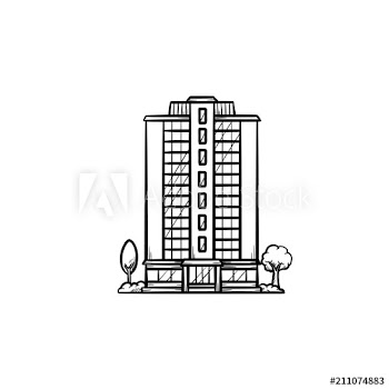 Residential building with trees hand drawn outline doodle icon