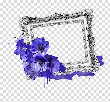 RESOURCES, rectangular gray frame with purple anemone flowers accent transparent background PNG clipart