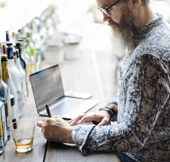 Restaurant owner doing inventory in the bar