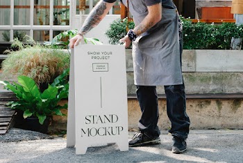 Restaurant Stand with People Mockup