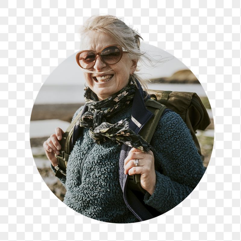 Retired woman png backpacker badge | Free PNG - rawpixel