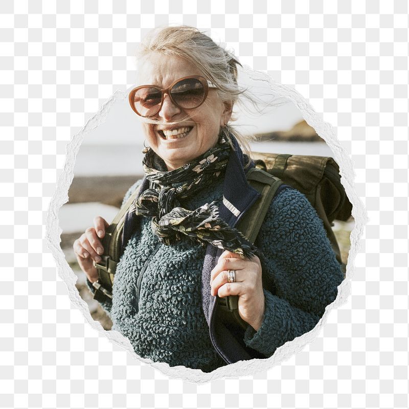 Retired woman png backpacker sticker, | Free PNG - rawpixel