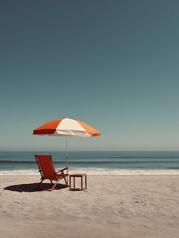 Retro Beach Chair under Umbrella