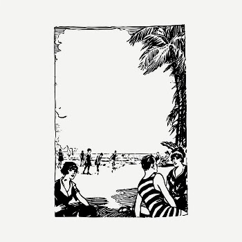 Retro beach frame drawing, vintage | Free PSD - rawpixel