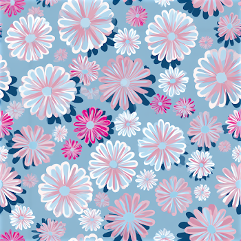 Retro Daisy Floral Pattern on Dusty Blue Background