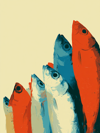 Retro Fauvist Sardines Illustration
